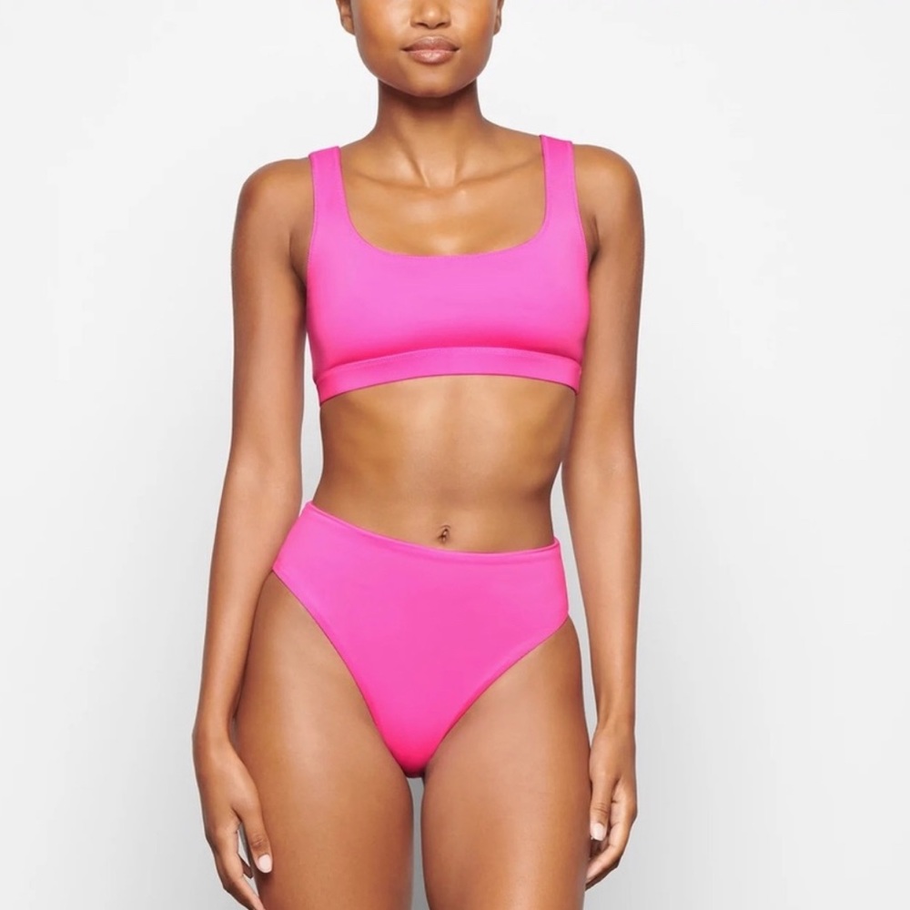 Skims pink swim bikini set high waist scoop tank medium / large